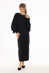 Black Cape Detail Maxi Dress