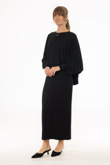 Black Cape Detail Maxi Dress