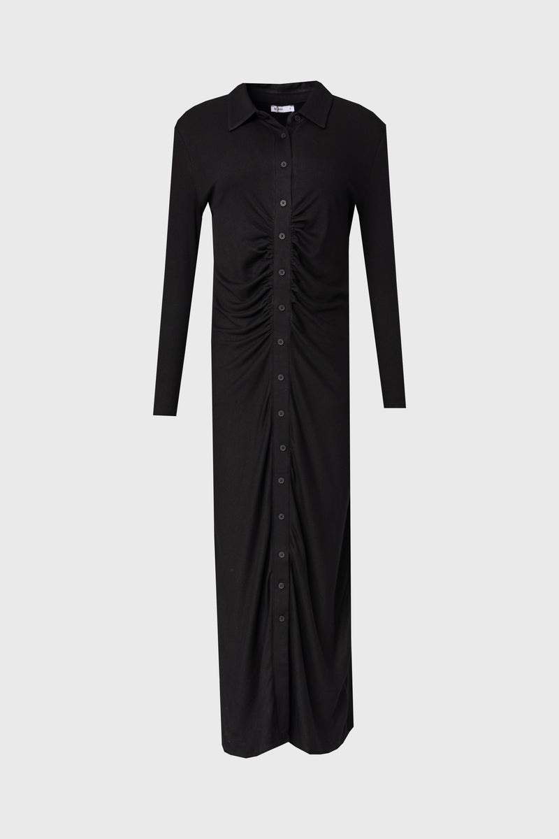 Black Ruched Cardi Maxi Dress