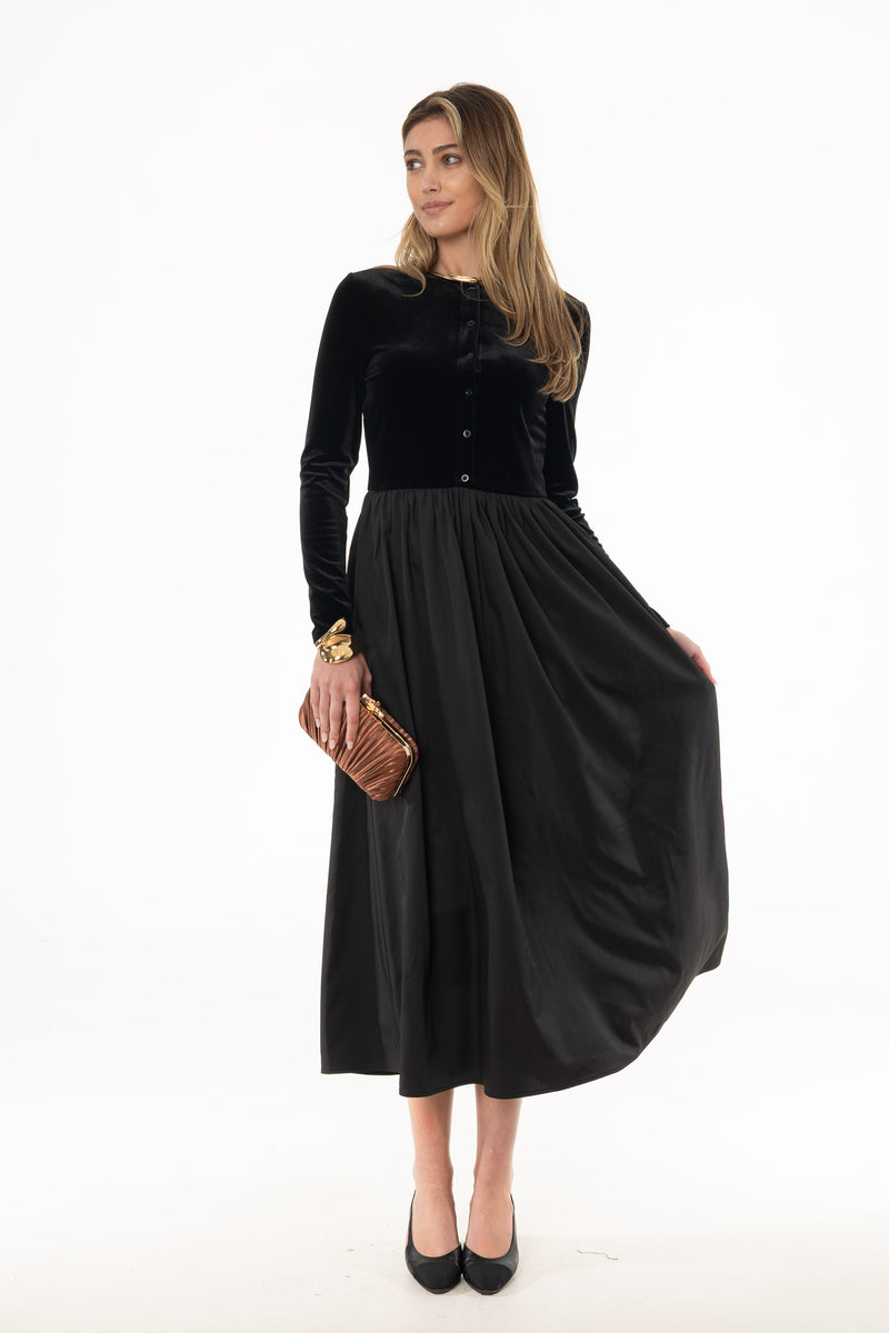 Black Cardigan Combo Maxi Dress