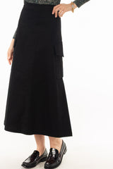 Black Cargo Pleat Maxi Skirt