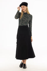 Black Cargo Pleat Maxi Skirt