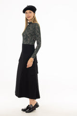 Black Cargo Pleat Maxi Skirt