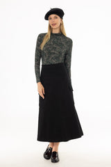 Black Cargo Pleat Maxi Skirt