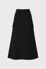 Black Cargo Pleat Maxi Skirt