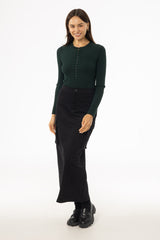 Black Cargo Stretch Maxi Skirt
