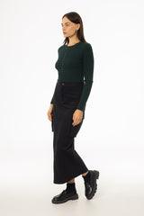 Black Cargo Stretch Maxi Skirt
