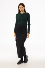 Black Cargo Stretch Maxi Skirt