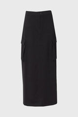 Black Cargo Stretch Maxi Skirt