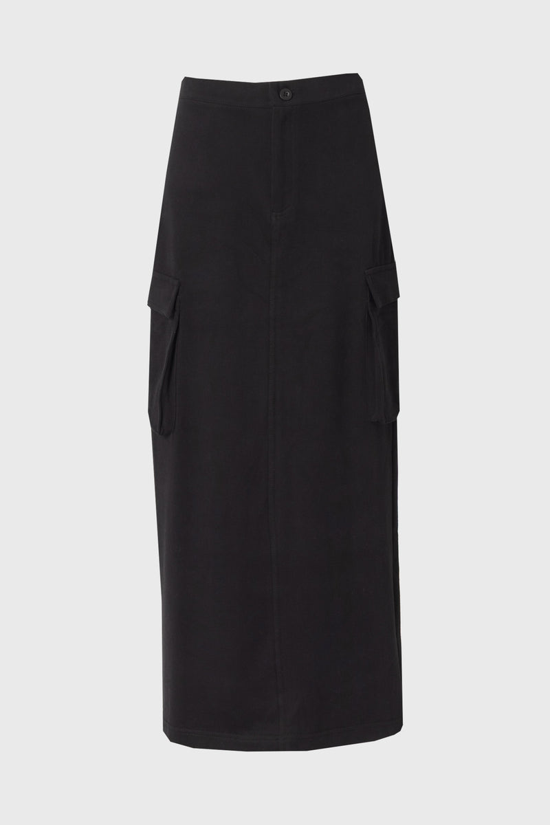 Black Cargo Stretch Maxi Skirt