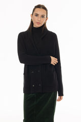 Black Double Breasted Chunky Knit Cardigan