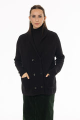Black Double Breasted Chunky Knit Cardigan