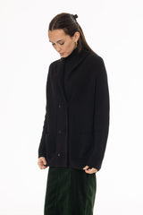 Black Double Breasted Chunky Knit Cardigan