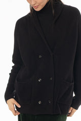 Black Double Breasted Chunky Knit Cardigan