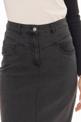 Black Coin Pocket Denim Maxi Skirt