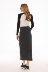 Black Coin Pocket Denim Maxi Skirt