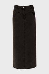 Black Coin Pocket Denim Maxi Skirt