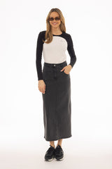 Black Coin Pocket Denim Maxi Skirt