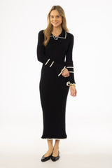 Black Collar Knit Maxi Dress