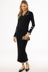 Black Collar Knit Maxi Dress