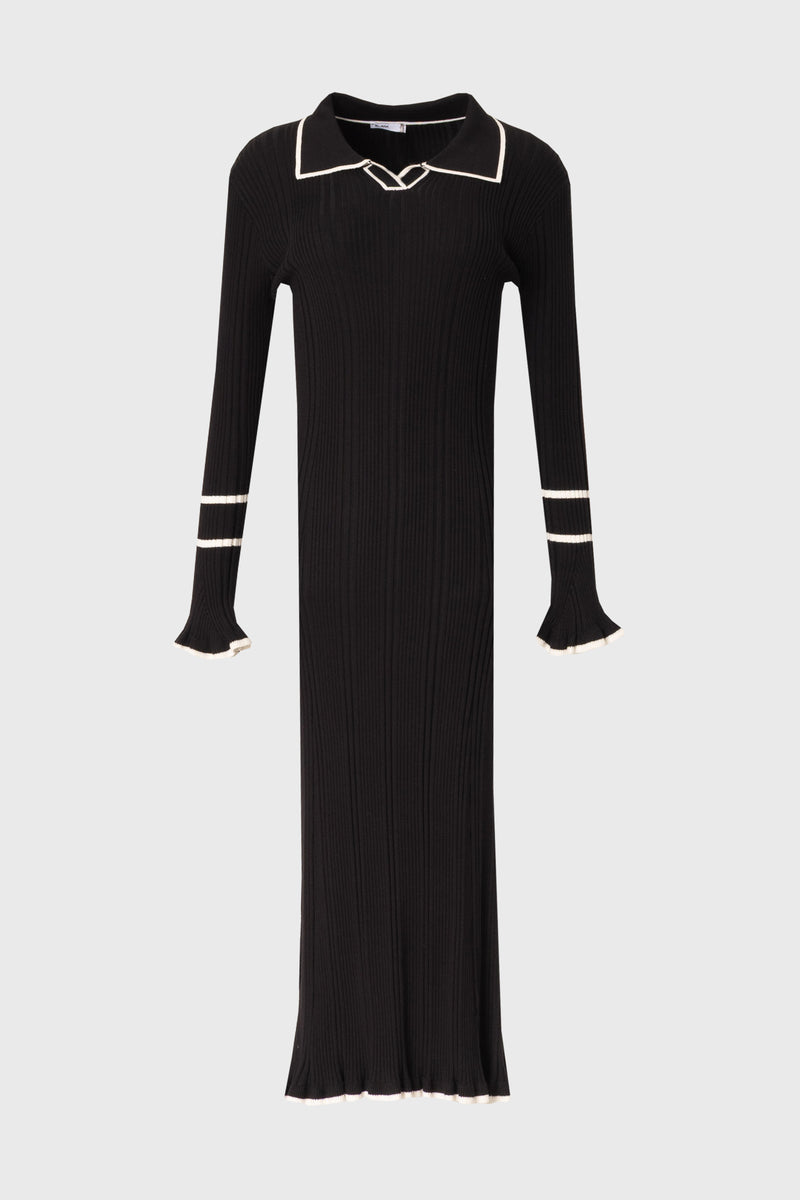 Black Collar Knit Maxi Dress BLANK Black Collar Knit Maxi Dress BLANK