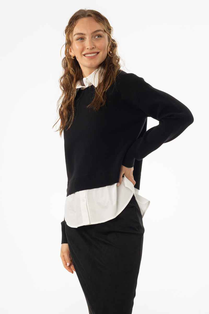 Black Combo Blouse Sweater