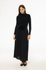 Black Fabric Combo Maxi Skirt