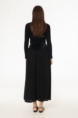 Black Fabric Combo Maxi Skirt
