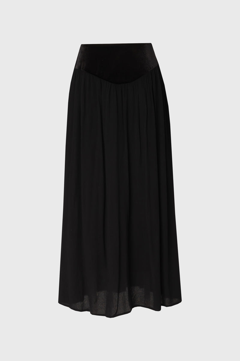 Black Fabric Combo Maxi Skirt