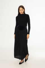 Black Fabric Combo Maxi Skirt