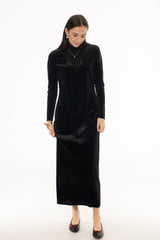 Black Combo Fabric Turtleneck Maxi Dress