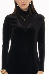 Black Combo Fabric Turtleneck Maxi Dress