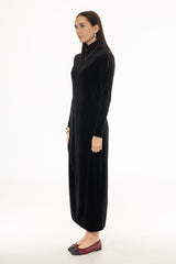 Black Combo Fabric Turtleneck Maxi Dress