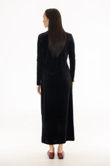 Black Combo Fabric Turtleneck Maxi Dress