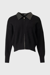 Black Contrast Collar Zipper Sweater