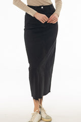 Black Contrast Denim Maxi Skirt