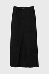 Black Contrast Denim Maxi Skirt