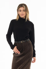 Black Corduroy Boat Mock Neck Top