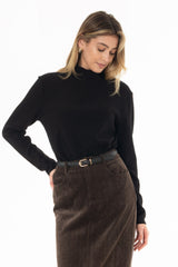 Black Corduroy Boat Mock Neck Top