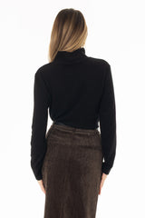 Black Corduroy Boat Mock Neck Top