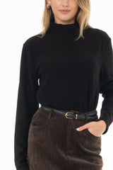 Black Corduroy Boat Mock Neck Top