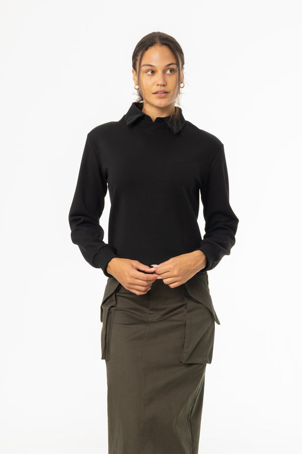 Black Corduroy Collar Sweater