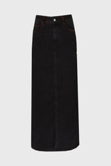 Black Corduroy Detail Denim Skirt