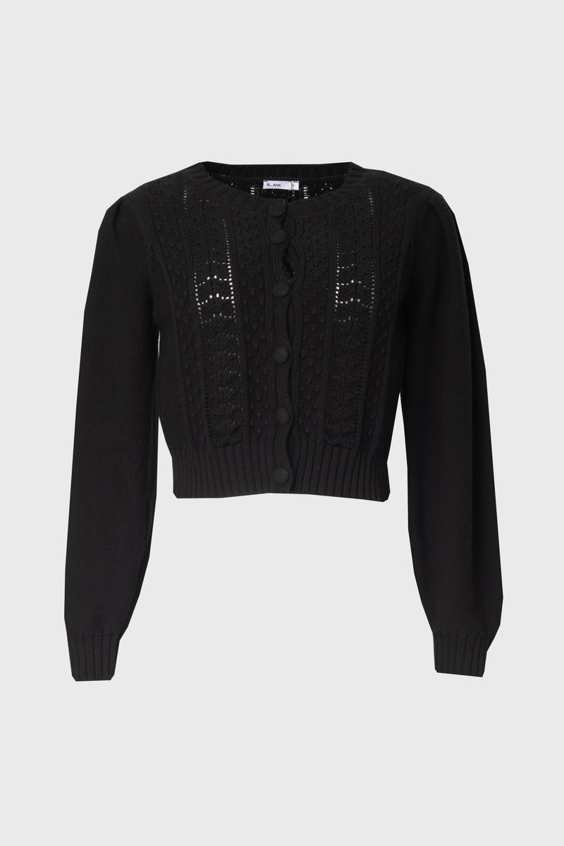Black Cropped Crochet Cardigan