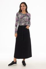 Black Denim A-Line Maxi Skirt