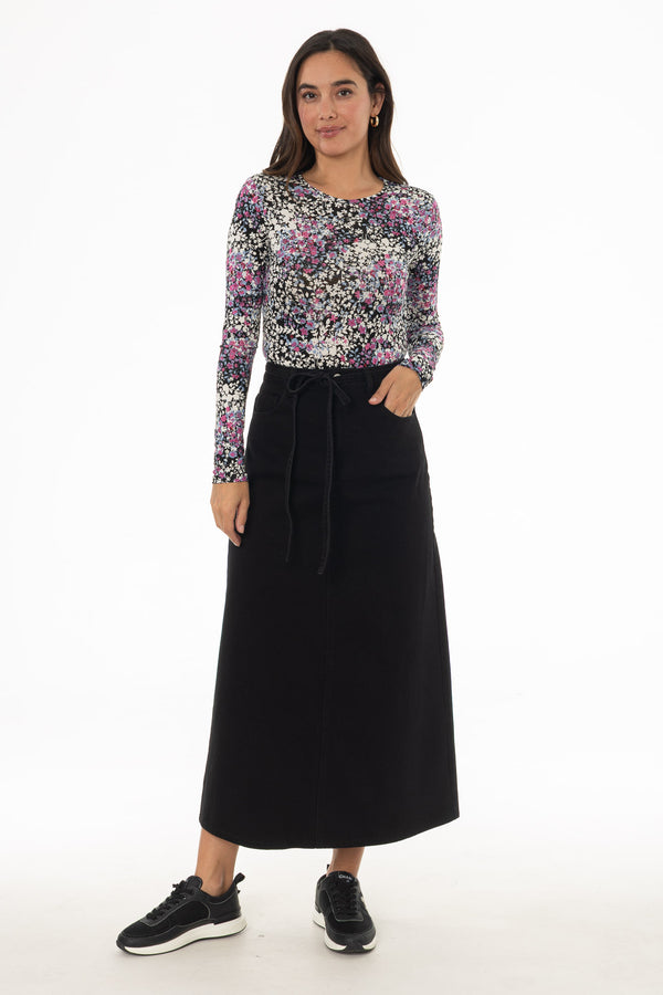 Black Denim A-Line Maxi Skirt – BLANK