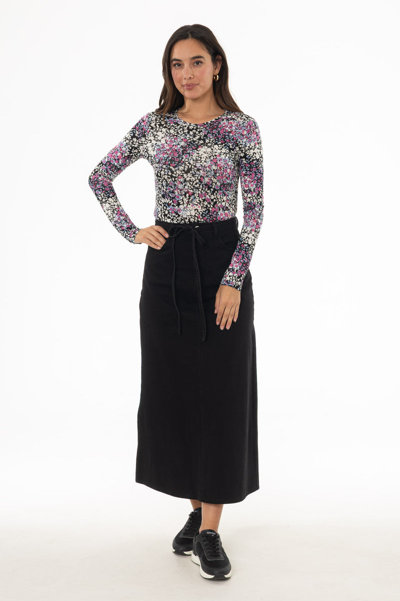 Black Denim A-Line Maxi Skirt – BLANK
