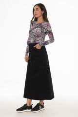Black Denim A-Line Maxi Skirt