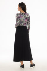 Black Denim A-Line Maxi Skirt