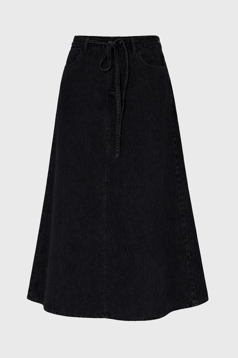 Black Denim A-Line Maxi Skirt – BLANK